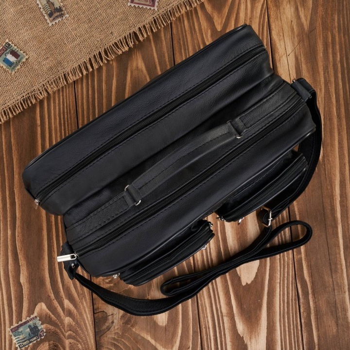 Abruzzo valódi bőr válltáska, ABR-17 modell, 2 rekeszes, fekete, 32x27x15cm