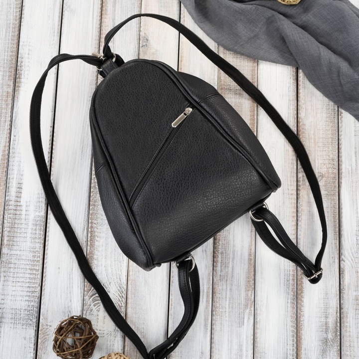 Дамска раница Abruzzo, естествена кожа, 5 джоба, черна, 27x20x8см