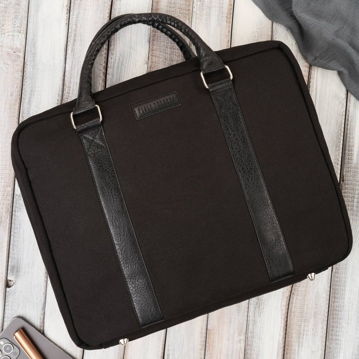 Paolo Peruzzi E-14 férfi táska, fekete, 30x40x9cm, 15,6 hüvelykes laptophoz, 6 rekesz, klasszikus design