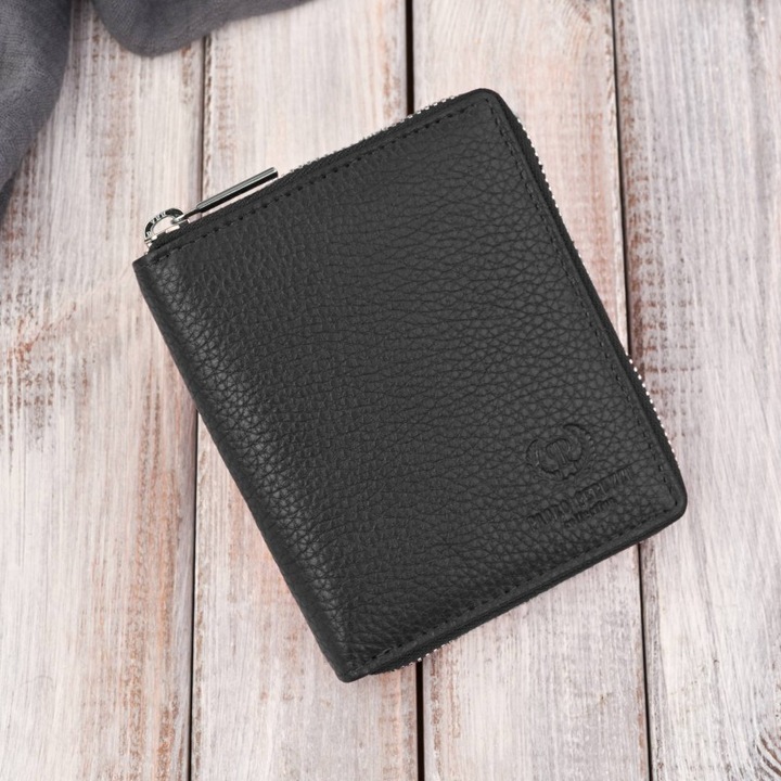Дамски портфейл от естествена кожа, Paolo Peruzzi, T-139-BL, черен, 12x11x2.5см, с RFID защита, 6 отделения за карти