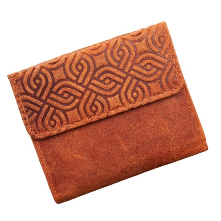 Portofel dama din piele naturala portocaliu, RFID, 11x10x3cm, Paolo Peruzzi T-114-HOR