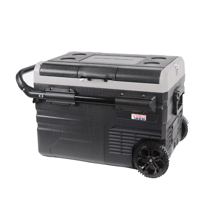 Frigider portabil dublu cu compresor Vigo Cool 35L 12/24/230V cu roti si maner si aplicatie Bluetooth