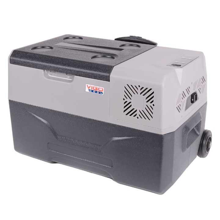 Frigider auto portabil cu roti si maner telescopic, 30L, compresor, 12/24/230V, Bluetooth si Aplicatie