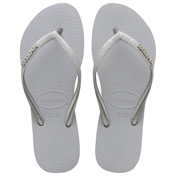 Slapi Havaianas Slim Glitter, antiderapanti, rezistent la apa, argintiu, sintetic, 41-42 EU