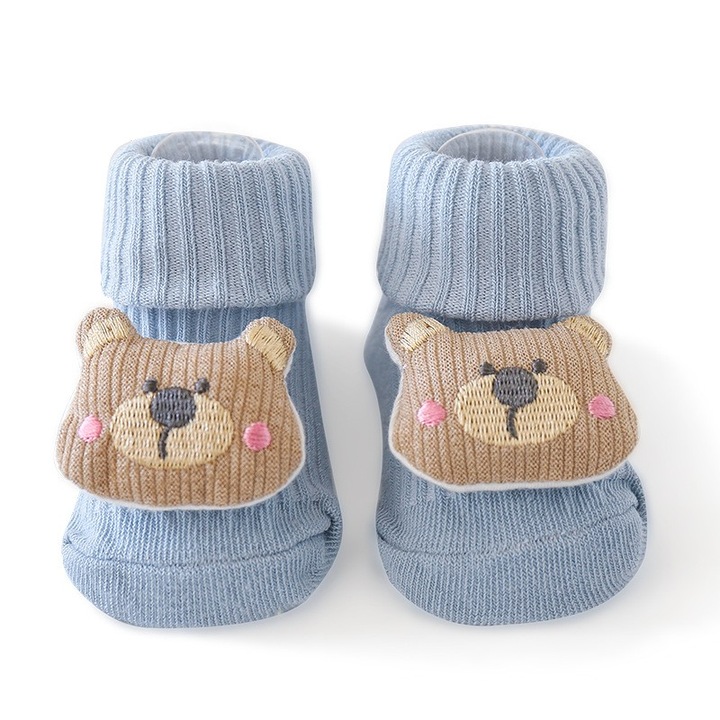 Sosete bebelusi cu jucarie atasata Mixbo, bumbac, accesoriu Urs, 0-9 luni, albastru