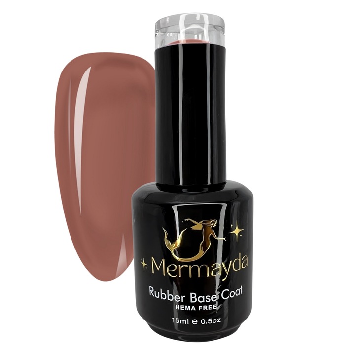 Bază oja semipermanentă Mermayda Rubber Base Hema Free, 15ml, rezistentă, maro