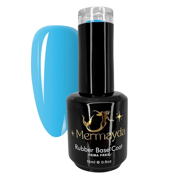 Oja semipermanenta Mermayda Rubber Base Hema Free, albastru, 15ml, set de 15ml