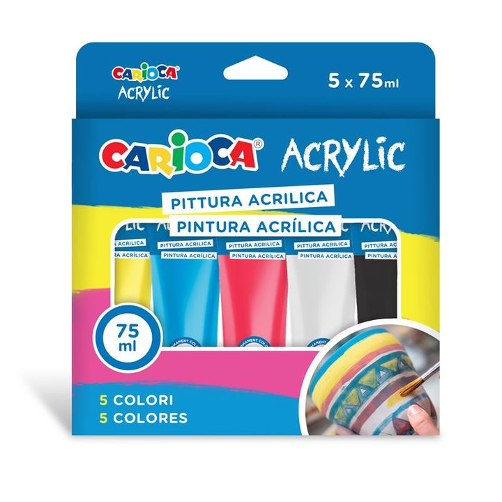 Tempera Acrilica, 5 Culori X 75 Ml/set, Carioca