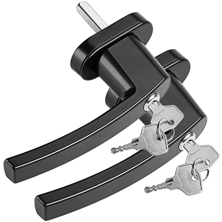 Set 2 manere pentru fereastra cu cheie, Monzana, incuietoare antiefractie si pentru siguranta copiilor, 2 chei, universal, otel, montare rapida, Negru