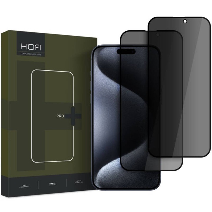 Folie protectie HOFI Sticla Securizata Full Glue Set 2 bucati 2.5D Privacy Glass PRO+ pentru Apple iPhone 16 Pro