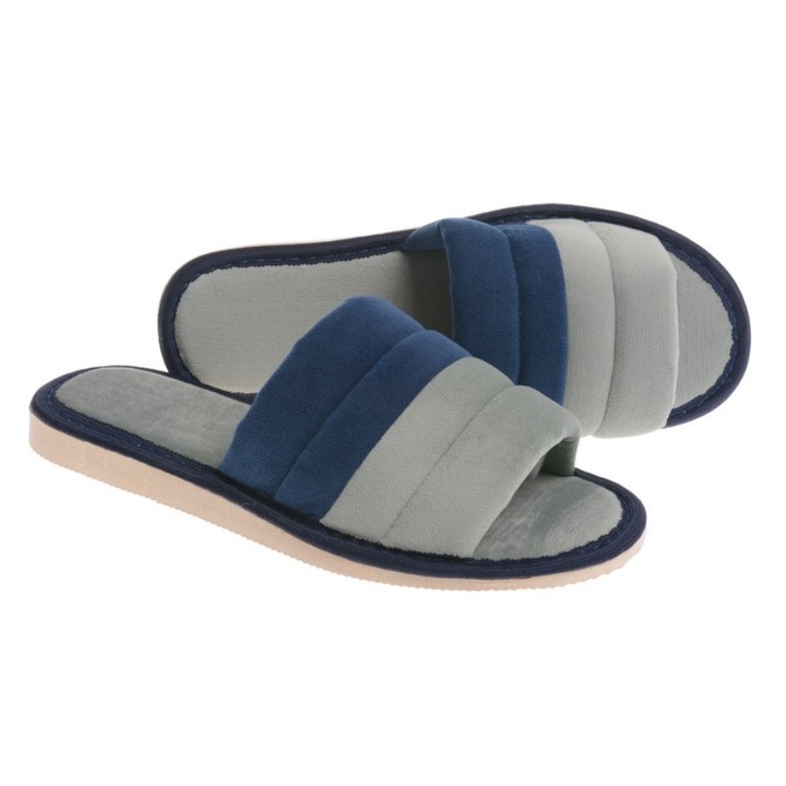 Papuci de dama din velur – comozi, usori, cu degete descoperite, ideali pentru interior, bleumarin, marime 39 EU