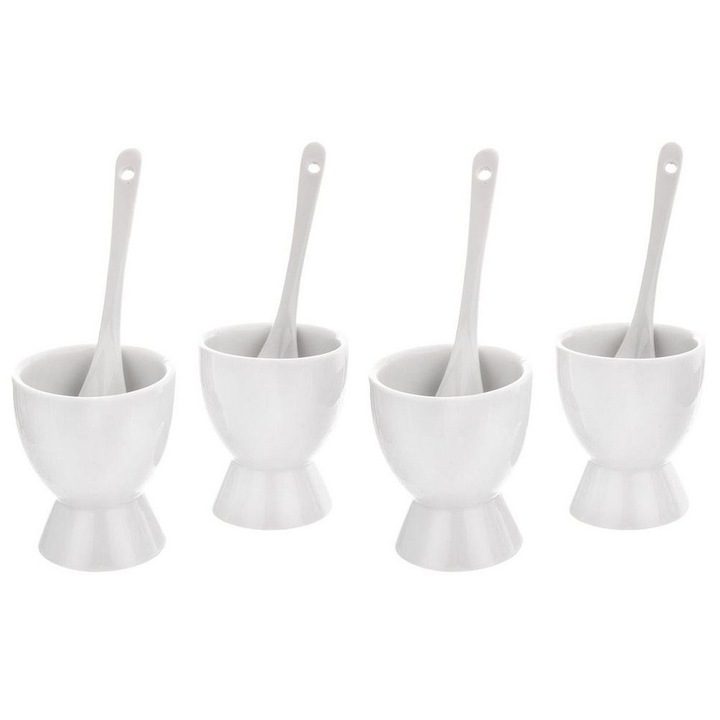 Suport de masa, Excellent Houseware, pentru ou cu linguri de portelan alb 4 buc