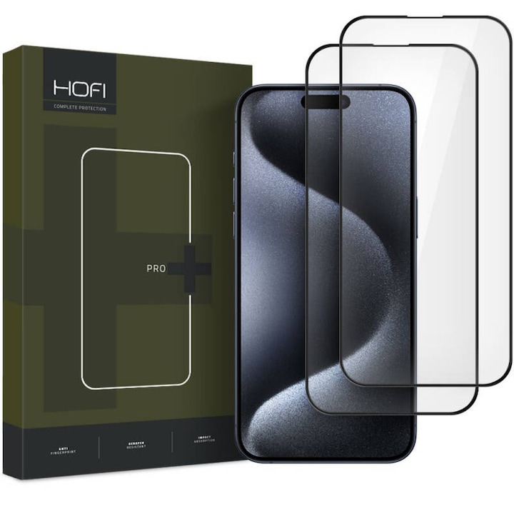 Folie protectie HOFI Sticla Securizata Full Glue Set 2 bucati 2.5D Neagra Glass PRO+ pentru Apple iPhone 16 Pro Max