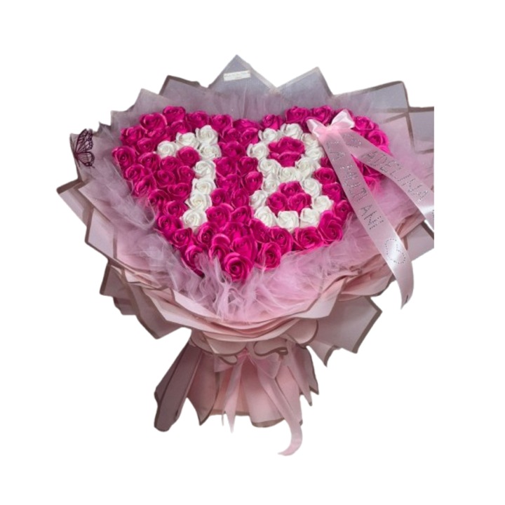 Buchet aniversar 101 fire, Trandafiri de sapun Roz