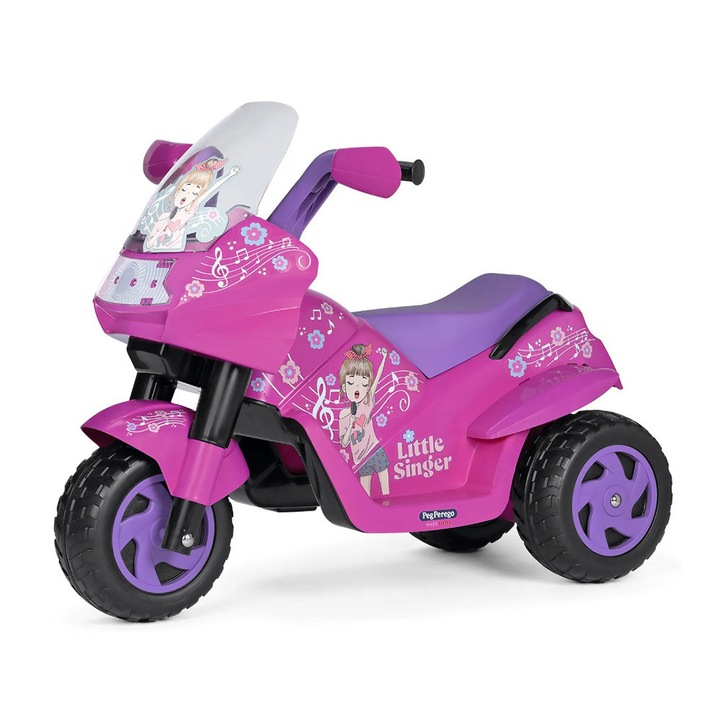 Детски електрически мотоциклет Peg Perego, Little Singer, 6V, 2+ години, Розов/Лилав