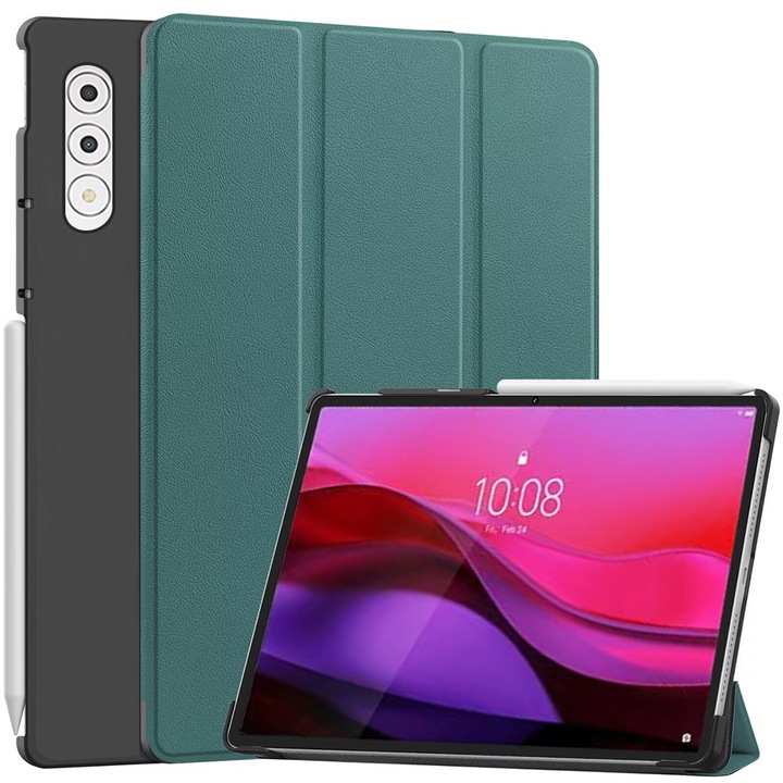Husa tableta, DDOLI, pentru Lenovo Yoga Tab Plus, piele, inchidere magnetica, Verde, 12.7 inch