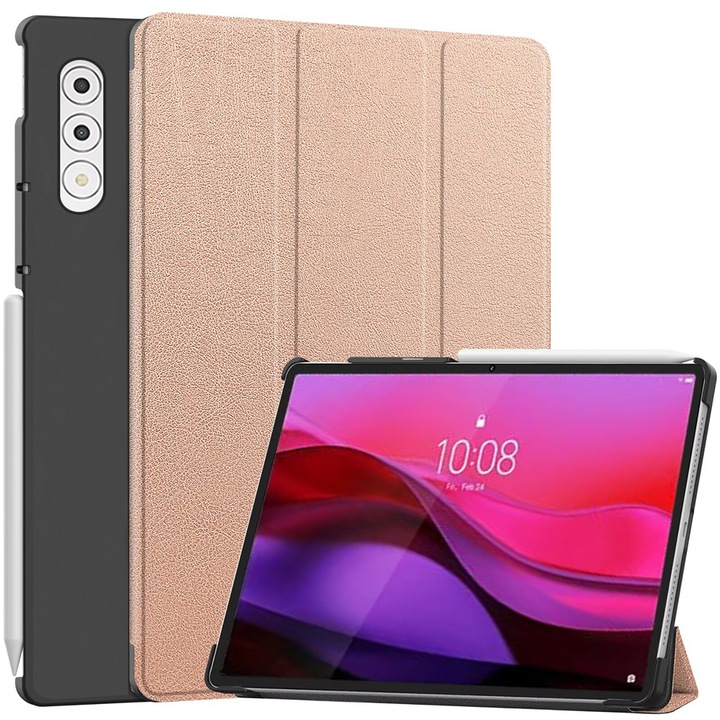 Husa tableta DDOLI pentru Lenovo Yoga Tab Plus 12.7 inch, piele PU, suport incorporated, roz