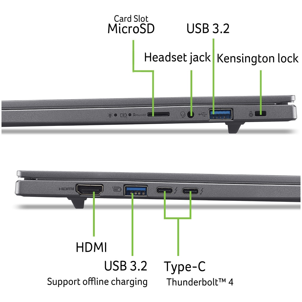 Laptop Acer Aspire 16 AI OLED cu procesor Intel® Core™ Ultra 5 226V pana la 4.5 GHz, 16", WUXGA OLED, 16GB LPDDR5X, 1TB SSD, Intel® Arc™ Graphics 130V, No OS, Steel Gray