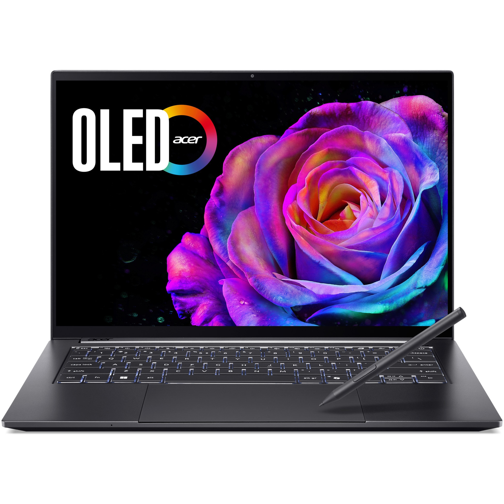 Laptop Acer Swift X 14 OLED SFX14-73G-53S2 cu procesor Intel® Core™ Ultra 5 225H pana la 4.9GHz, 14.5", WQXGA, 2.8K, OLED, 120Hz, Touch, 16GB LPDDR5X RAM, 1TB SSD, NVIDIA® GeForce RTX™ 5050 8GB GDDR7, Windows 11 Home, Titanium Gray