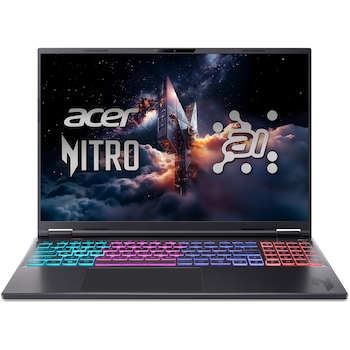 Laptop Gaming Acer Nitro 16S AI AN16S-61-R7LG cu procesor AMD Ryzen AI 9 365 pana la 5.0GHz, 16", WUXGA, IPS, 180Hz, 32GB DDR5 RAM, 1TB SSD, NVIDIA GeForce RTX 5060 8GB GDDR7, No OS, Obsidian Black