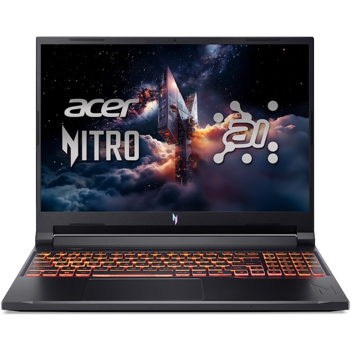 Laptop Gaming Acer Nitro V 16 AI ANV16-42-R5R1 cu procesor AMD Ryzen™ 7 260 pana la 5.1GHz, 16'' WQXGA, 180Hz, IPS, 32GB DDR5 RAM, 2TB SSD, NVIDIA® GeForce RTX 5070 8GB GDDR7, No OS, Shale Black