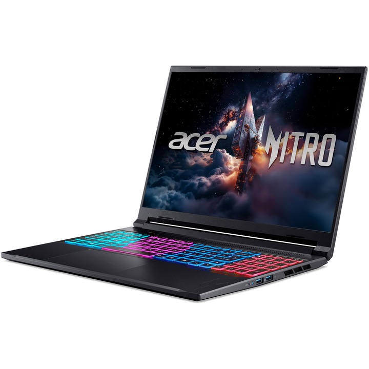 Laptop Gaming Acer Nitro V 16S AI ANV16S-41-R3BQ cu procesor AMD Ryzen™ 5 240 pana la 5.0GHz, 16", WUXGA, IPS, 180Hz, 16GB DDR5 RAM, 1TB SSD, NVIDIA® GeForce RTX™ 5060 8GB GDDR7, No OS, Obsidian Black