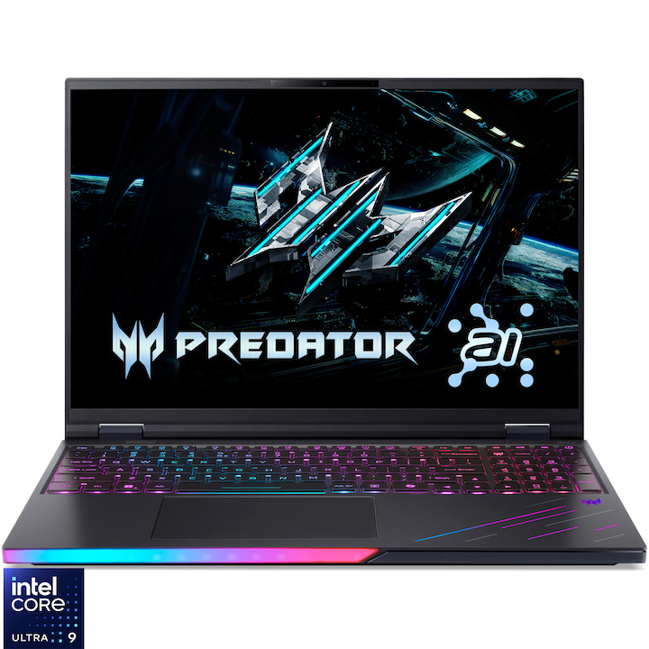Laptop Gaming Acer Predator Helios 16 AI OLED PH16-73-91HY cu procesor Intel® Core™ Ultra 9 275HX pana la 5.4GHz, 16'' WQXGA, OLED, 240Hz, 64GB DDR5 RAM, 2TB SSD, NVIDIA® GeForce RTX 5090 24GB GDDR7, Windows 11 Pro, Abyssal Black