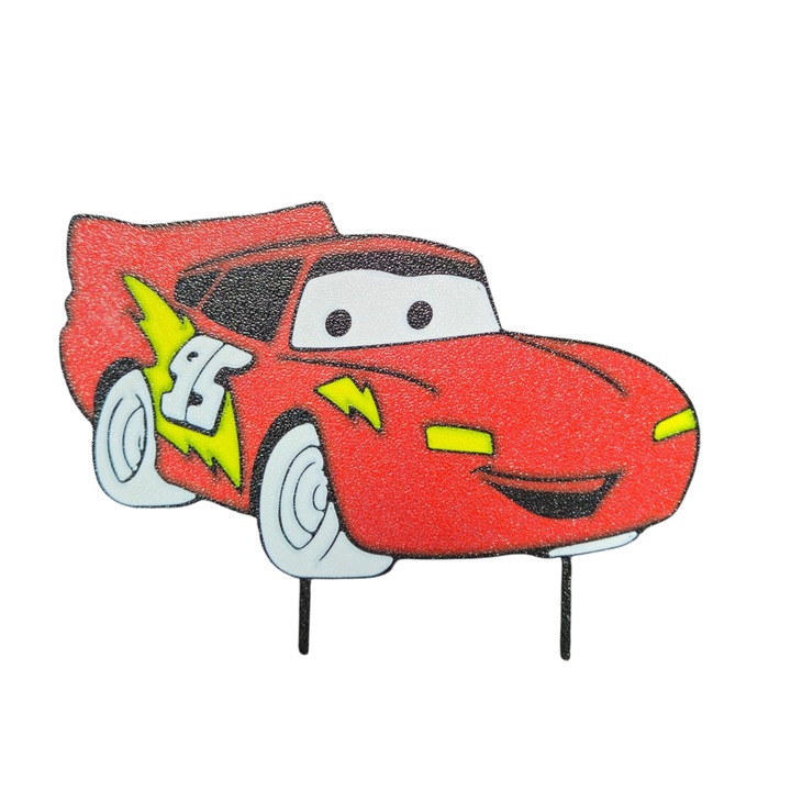 Topper tort Fulger McQueen, Cars, 15x11cm, reutilizabil, plastic PLA, decor petrecere tematică