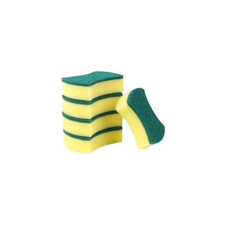 Burete de spalat vase set 5 bucati, dublu fata, 10x8x3cm, galben/verde