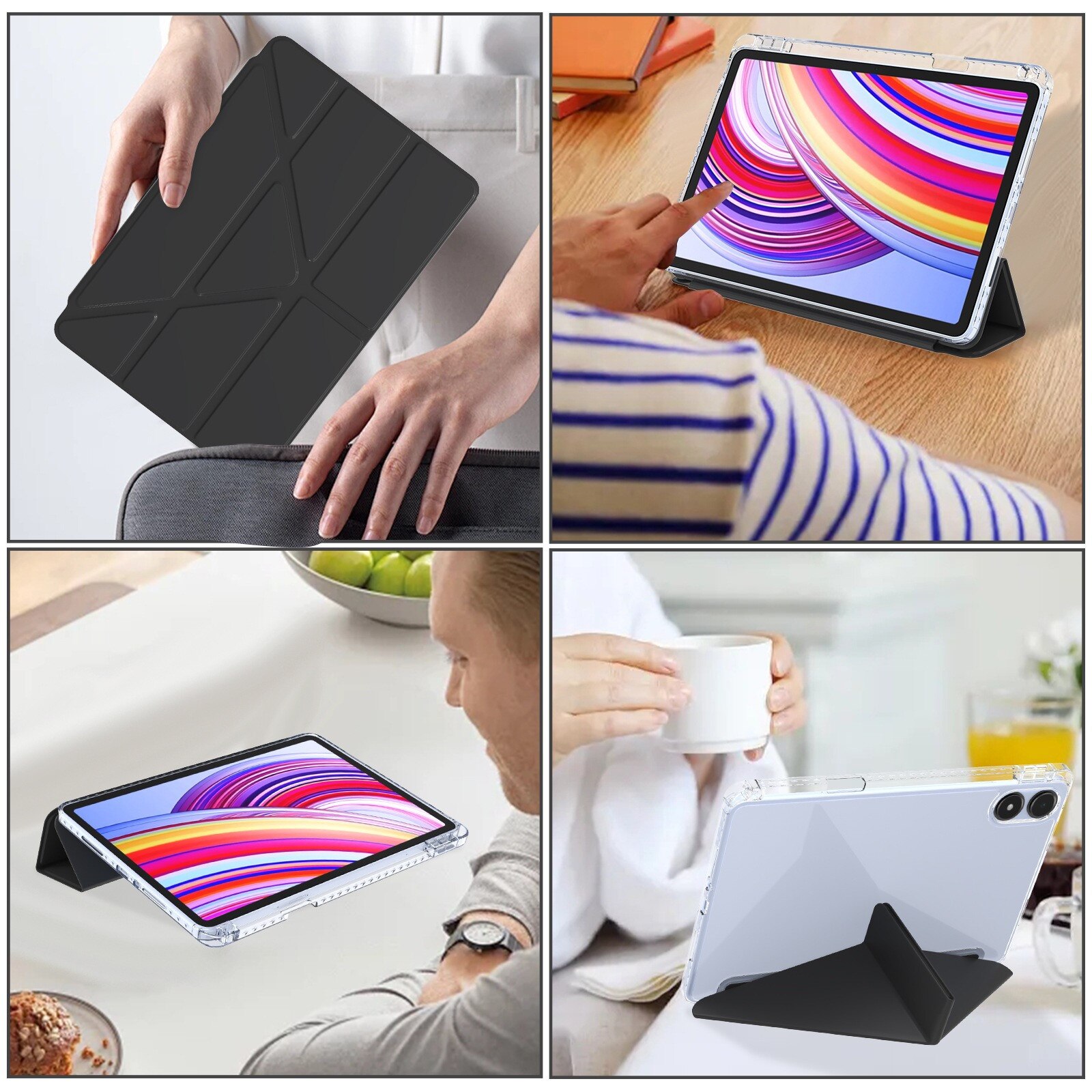 Husa de protectie tableta pentru Redmi Pad Pro/Xiaomi Poco Pad 12.1'' 2024, cu protectie automata de somn, Negru