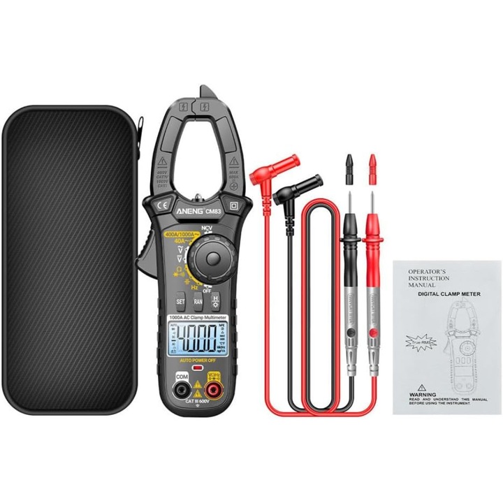 Clampmetru, multimetru digital, Aneng, CM83, 1000A AC, 600V AC/DC, NCV, lanterna