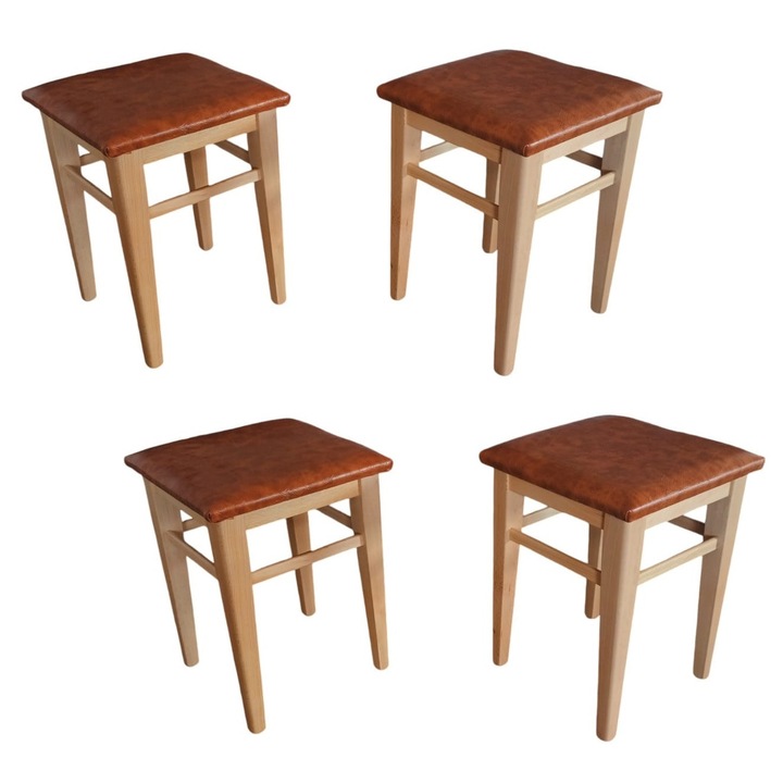 Set 4 tabureti, lemn fag, maro, 35 x 35 x 47 cm