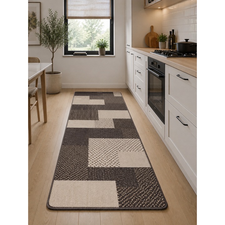 Covor Bucatarie Tip Iuta, Model Covorexpert Flex 19645-91, Marime 133 x 195 cm, Maro, Antiderapant, Antialergic, Polipropilena, Living, Dormitor, Sufragerie, Birou 133 x 195