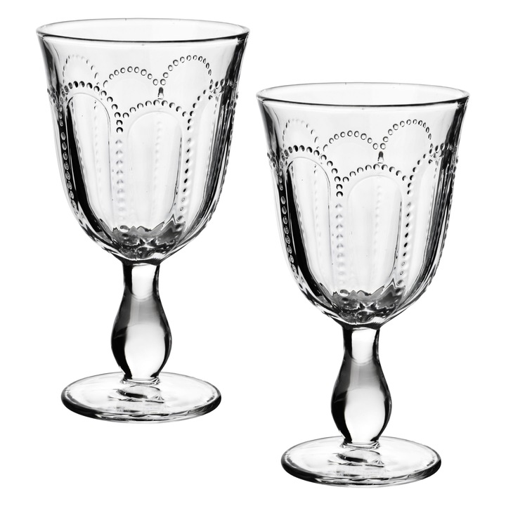 Set 4 pahare de vin DAPHNE 300ml, 9,4x8x17cm, sticla cu model