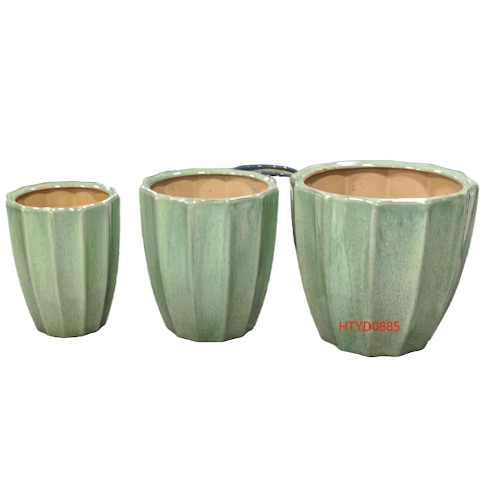 Set 3 ghivece ceramice Neva, 41x41x37,5cm, 32,5x32,5x35cm, 26x26x32,5cm, Verde
