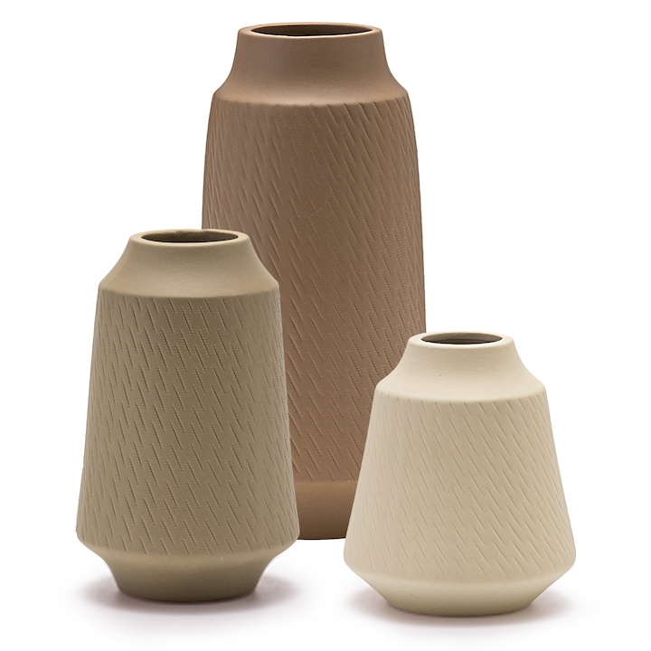 Vaza decorare Set de 3, Modern simplu, ceramica, Combinatie de dimensiuni diferite, Studiu Dormitor Living Room Ornament, Vasetopia, Culori diferite (Kaki/Maro/Beige)