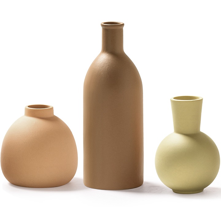 Set de 3 Vaze ceramice VaseTopia, forme diferite, multicolor, 20x25cm, 15x20cm, 10x15cm