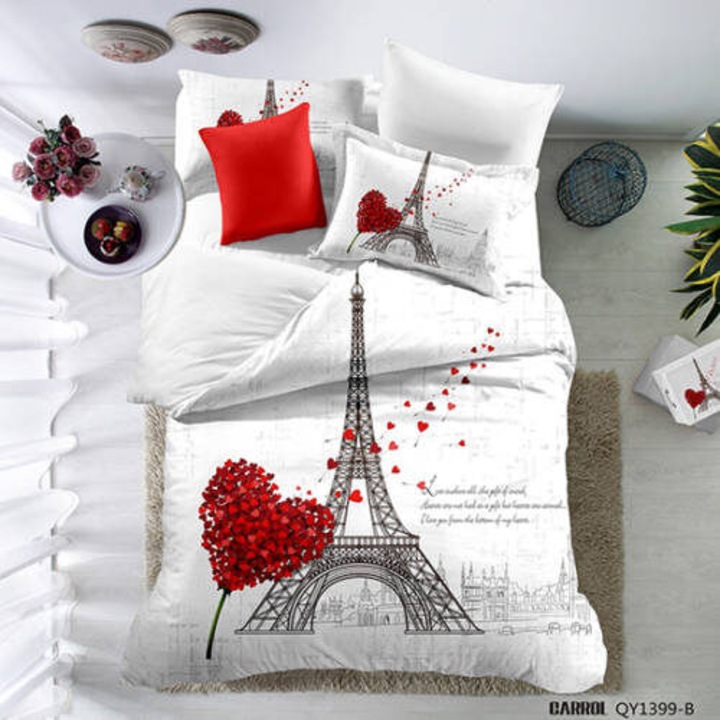 Lenjerie de pat, Pucioasa, imprimeu 3D, bumbac, 230x250cm + 200x230cm + 2x50x70cm