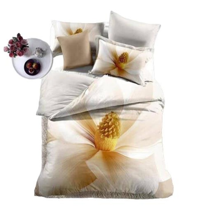 Lenjerie de pat poplin Pucioasa, 100% bumbac, imprimeu 3D, 230x250cm, 200x230cm, 50x70cm