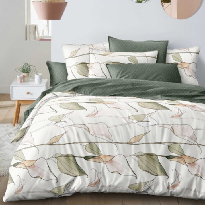 Lenjerie de pat dublu, microfibra, 4 piese, cearceaf de pat 230x250cm, cearceaf pilota 200x230cm si 2 fete de perna 50x70, ECN21