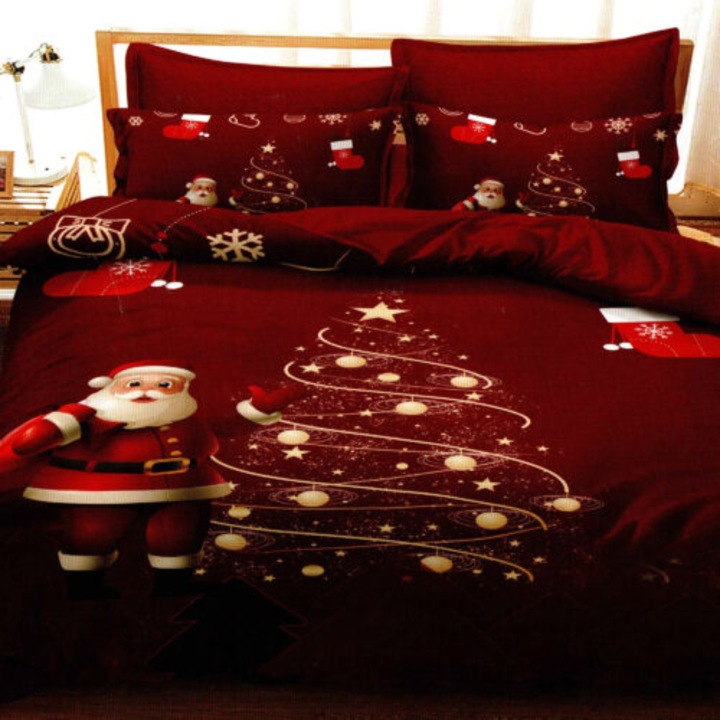 Lenjerie de pat finet Ralex Pucioasa 6 piese Crăciun, 220x240cm, multicolor