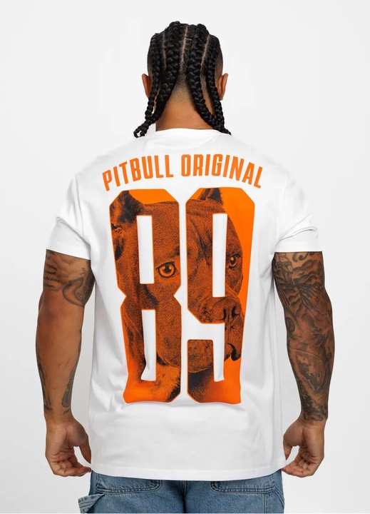 Tricou barbat Pit Bull West Coast Eighty Nine, alb, bumbac, imprimeu serigrafiat