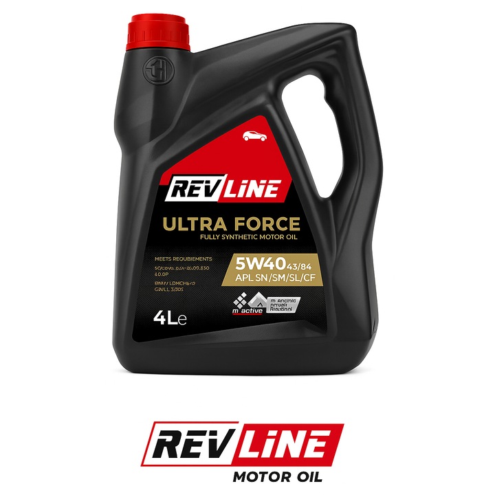 Ulei motor sintetic Revline 5W40, 4L, API SN/CF, ACEA A3/B4, pentru benzina si diesel, ULTRA FORCE
