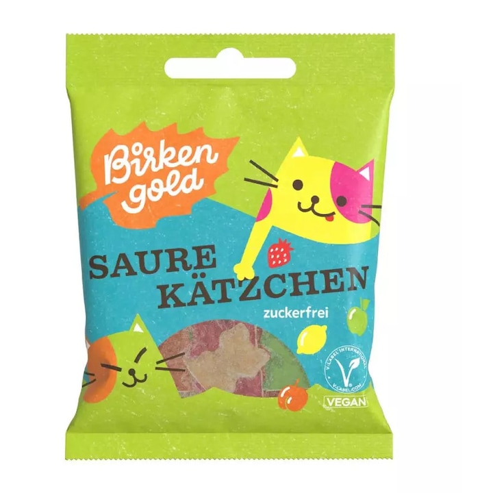Jeleuri din fructe cu xilitol in forma de pisicute, 50g Birkengold