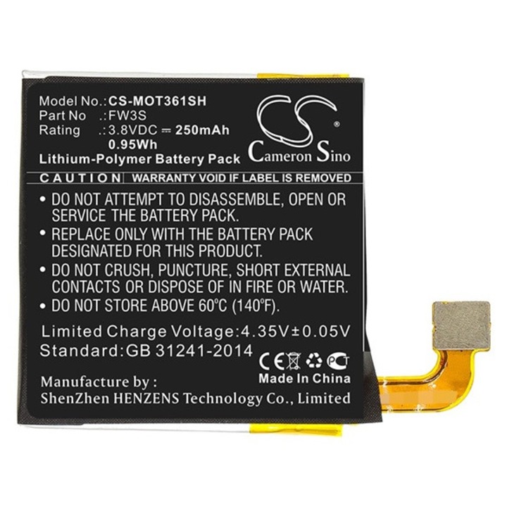 Cameron sino li-polymer akkumulátor, 3.8v, 250mAh, kompatibilis motorola fw3s kompatibilis-vel