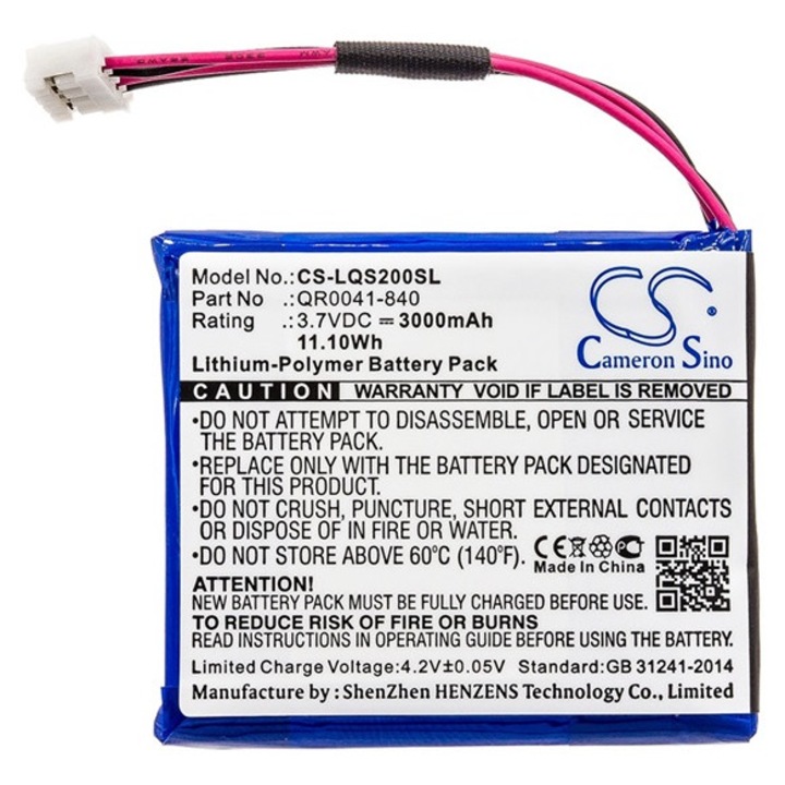 Cameron sino li-polymer akkumulátor, 3.7v, 3000mAh, kompatibilis qolsys qr0041-840 kompatibilis-vel