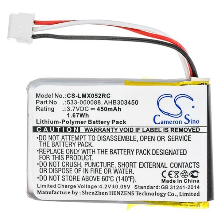 Cameron sino li-polymer akkumulátor, 3.7v, 450mAh, kompatibilis logitech 533-000120 kompatibilis-vel