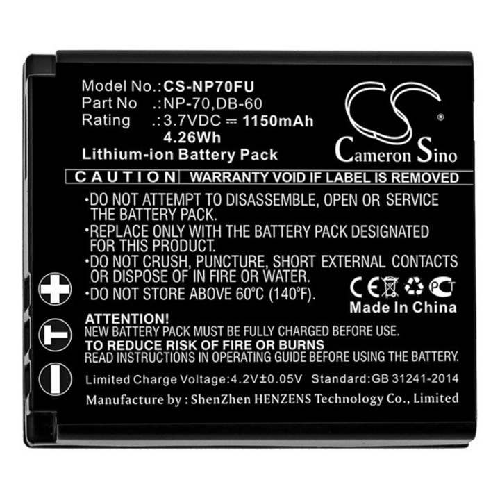 Cameron sino li-ion akkumulátor, 3.7v, 1150mAh, kompatibilis fujifilm np-70 kompatibilis-vel
