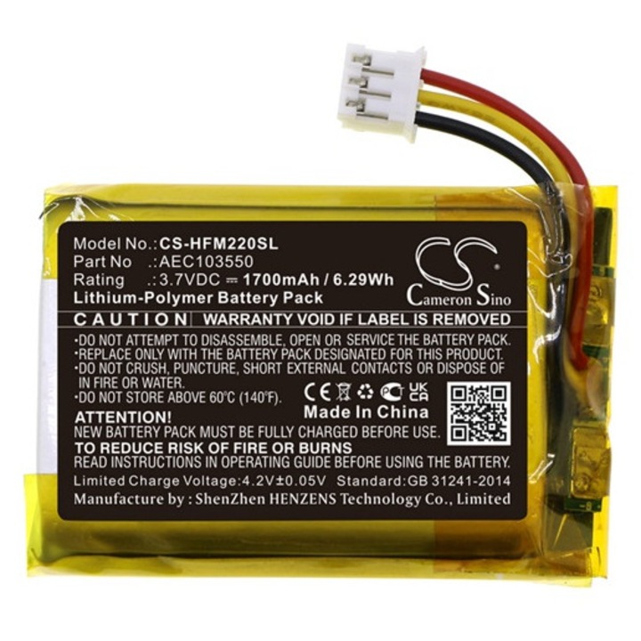 Cameron sino li-polymer akkumulátor, 3.7v, 1700mAh, kompatibilis hifiman aec103550 -vel