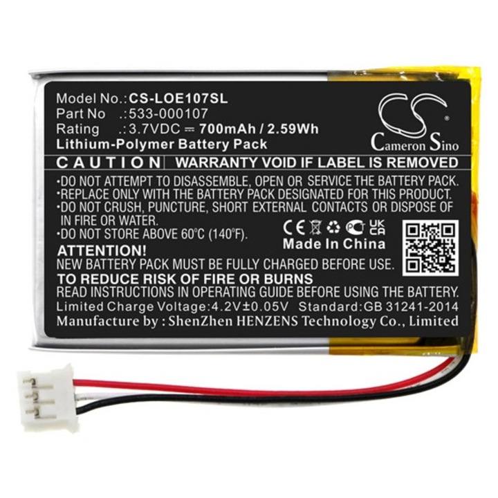 Cameron sino li-polymer akkumulátor, 3.7v, 700mAh, kompatibilis logitech 533-000107 -vel